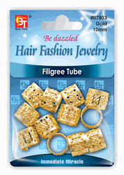  BT - Hair Fashion Jewelry - Filigree Tube with Rhinestone - 8x9mm Gold - HairITisBeautySupplies