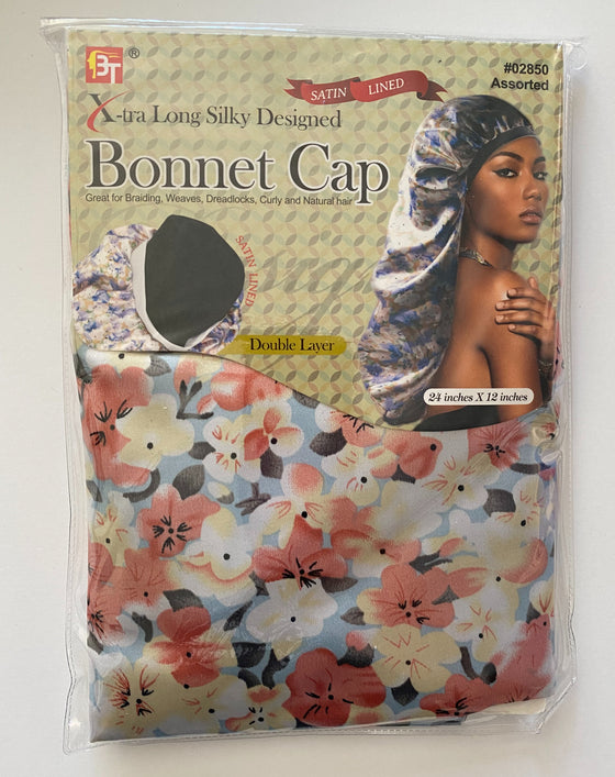 X-TRA LONG SILKY BONNET CAP  DOUBLE LAYER SATIN LINED